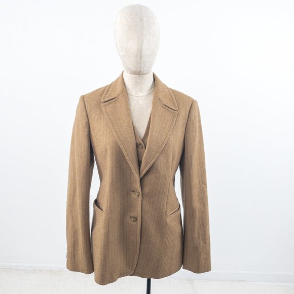 Vintage M French Cashmere 2pc Set Blazer Vest Tan - Picture 14 of 14